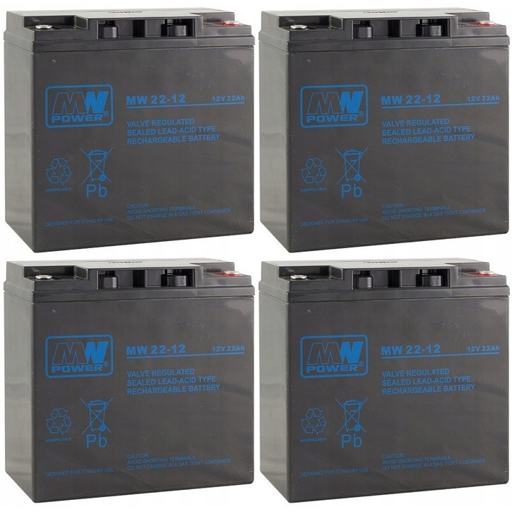 Set acumulatori MW 22-12, 4x AGM, 12V, 22Ah, pentru UPS