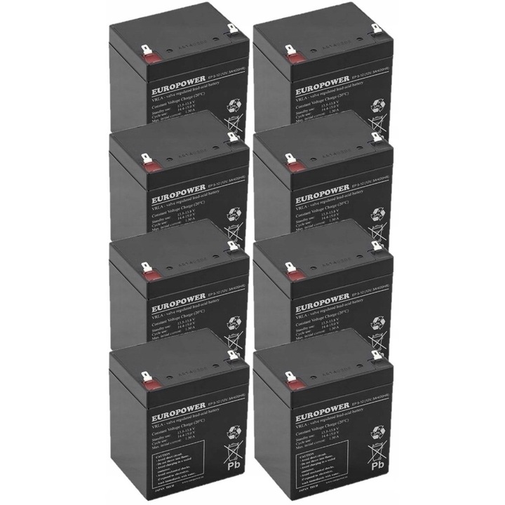 Set acumulatori EUROPOWER 8x EP 5-12, 12V, 5Ah, tehnologie AGM
