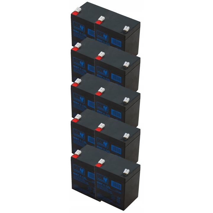 MW Power MWP 5-12L akkumulátor készlet, 10 darab, AGM technológia, 12V, 5Ah