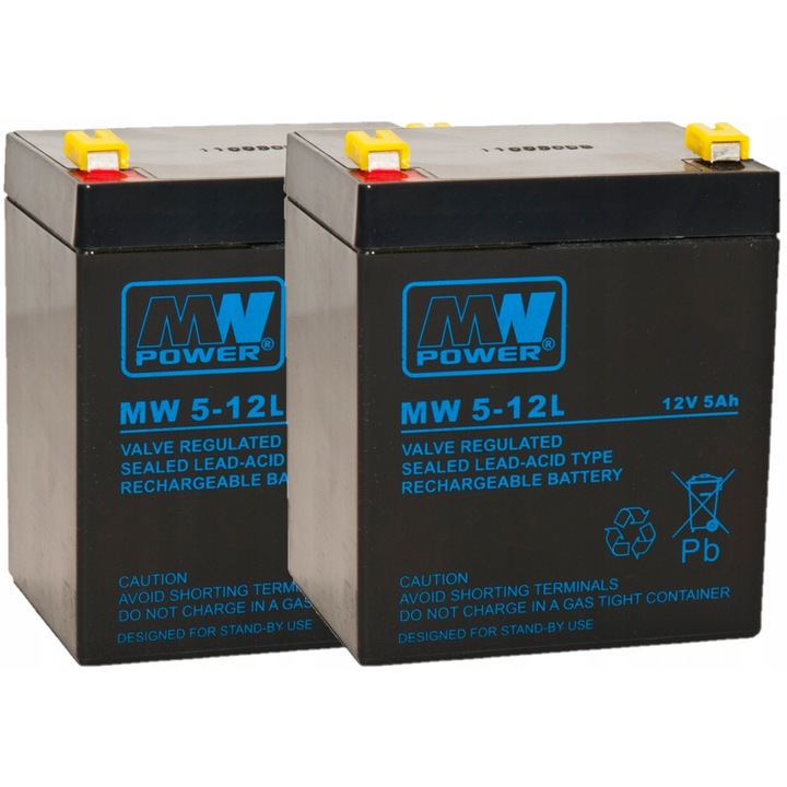Комплект батерии MW Power 2x MW 5-12L AGM, 12V, 5Ah, за UPS