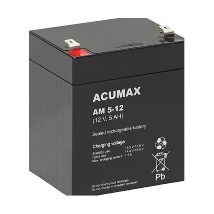 Acumulator AGM VRLA Acumax AM 12V 5Ah, dimensiuni 101x90x70mm, fara intretinere