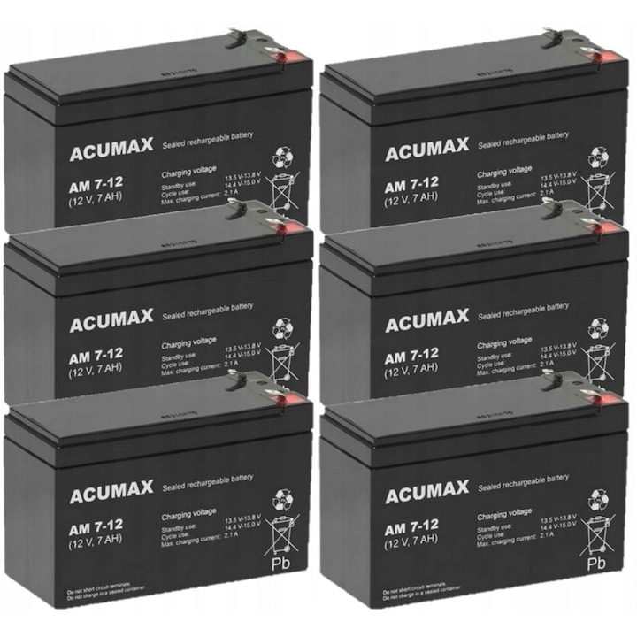 Set acumulatori Acumax AM 7-12, 6x 12V, 7Ah, tehnologie AGM, fara intretinere