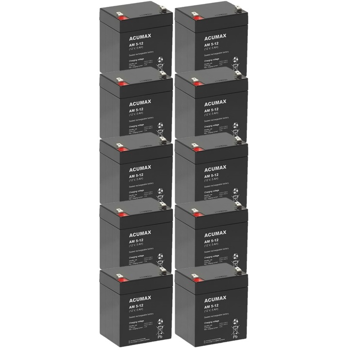 Set de acumulatori Acumax RBC118, 10x AM 5-12, 12V, 5Ah, tehnologie AGM
