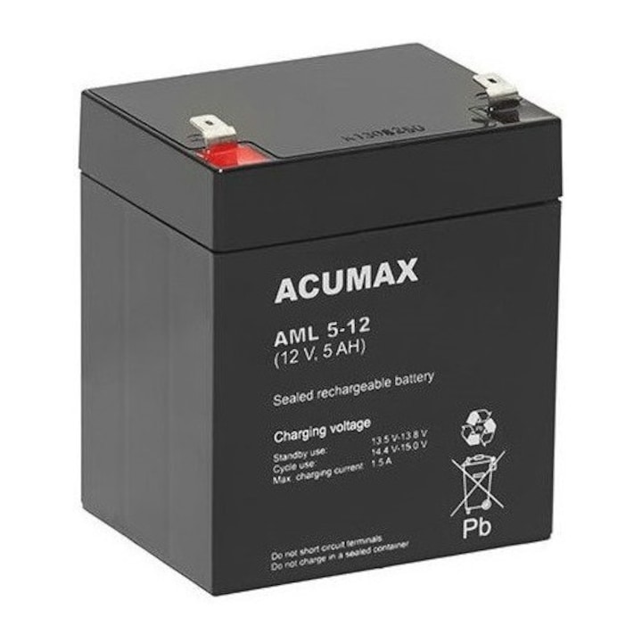 Acumulator AGM VRLA Acumax AML 5-12, 12V, 5Ah, dimensiuni 101x90x70mm, fara intretinere