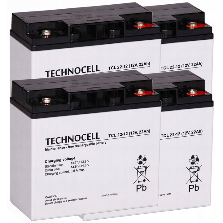 Set acumulatori Technocell TCL 22-12, 4x, 12V, 22Ah, tehnologie AGM, pentru UPS