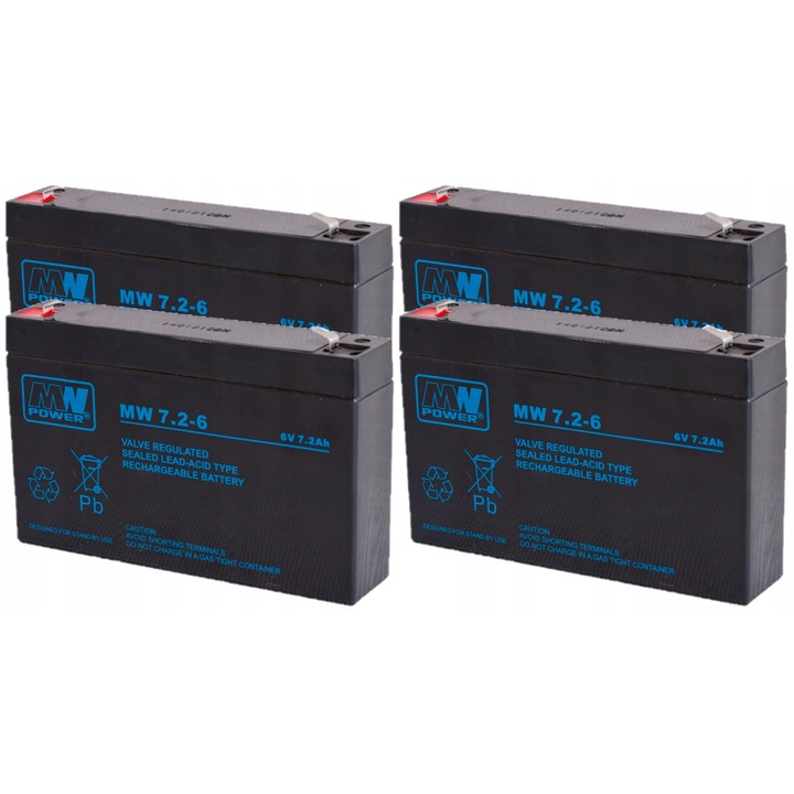 Set acumulatori MW Power 4x 7,2Ah AGM pentru UPS, 6V, 100x151x31mm