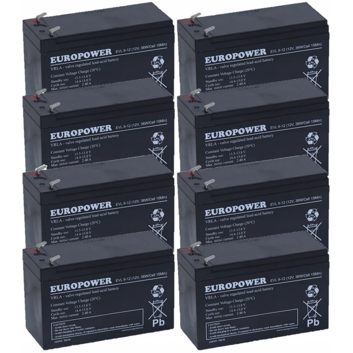 Set de acumulatori EUROPOWER RBC105, 8x EVL 9-12, 12V, 9Ah, tehnologie AGM