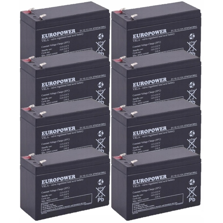 Set acumulatori EUROPOWER RBC26, 8x EV 10-12, 12V, 10Ah, tehnologie AGM