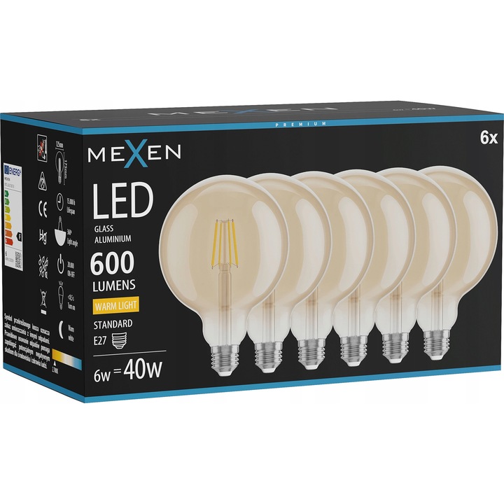 Bec LED Mexen Vintis E27 G125 6W 2700K 600 LM Amber
