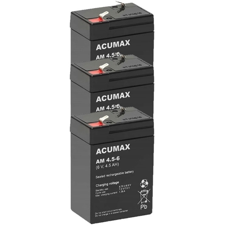 Set acumulatori ACUMAX AM 4,5-6, 6V, 3x4,5Ah, tehnologie AGM, pentru UPS