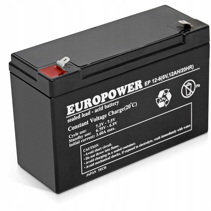 Acumulator AGM VRLA Europower EP12-6, 12Ah, 6V, 94x151x50mm