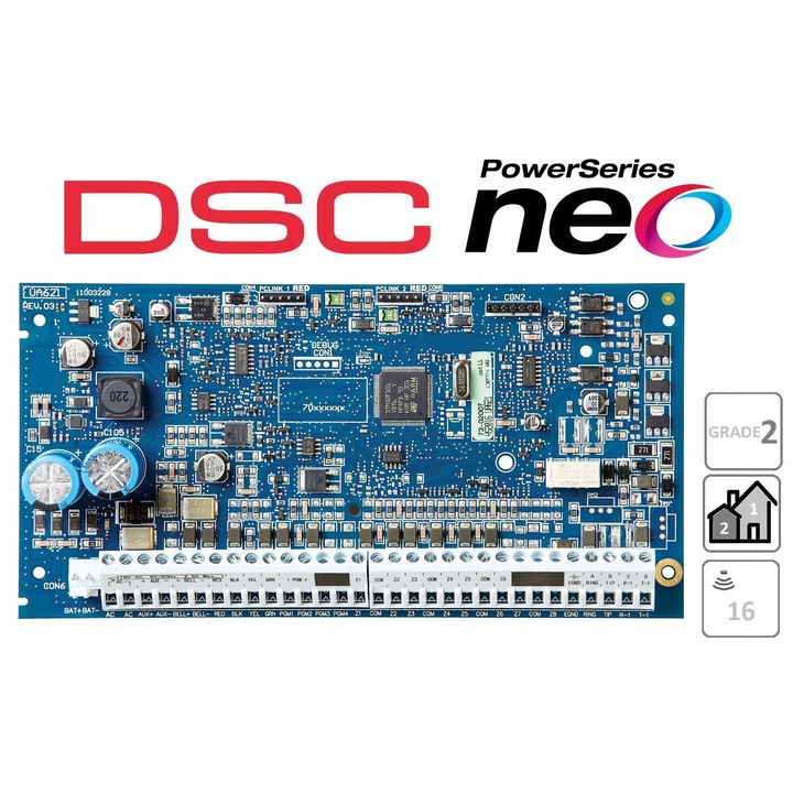 Хибридна алармена централа HS2016, 6 линии, IP/GSM/GPRS комуникация, 16 зони, Grade II