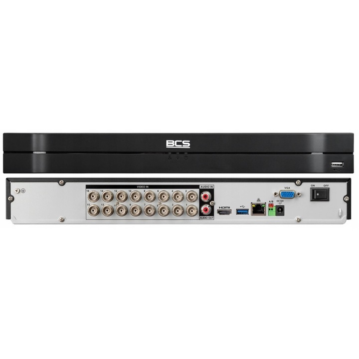 Hibrid rögzítő 16 csatornás BCS-L-XVR1602-V, támogatja a HD-CVI, HD-TVI, AHD, IP kamerákat, 5 Mpx, 16TB