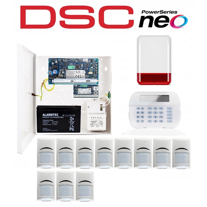 Алармена система DSC, пълен комплект, 11 PIR сензора за движение, съвместима с домашни любимци, бяла