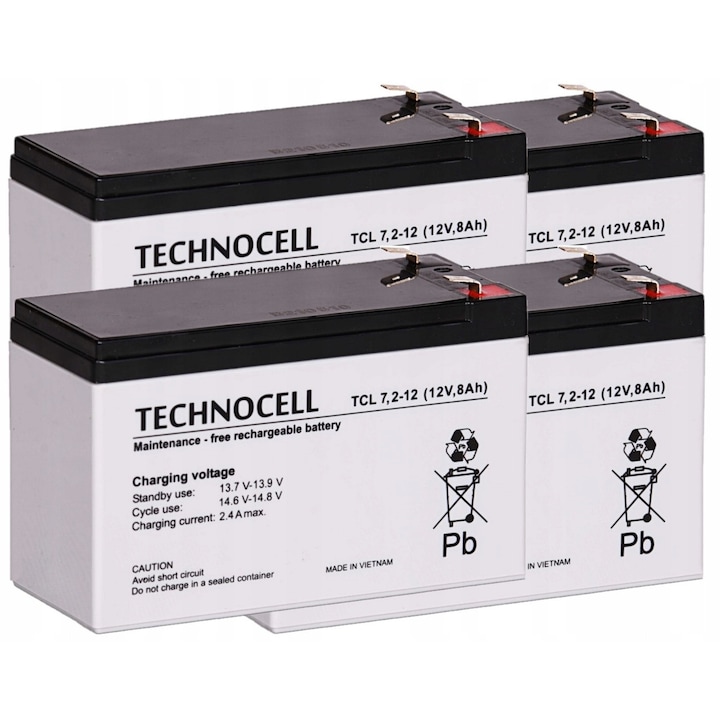 Set acumulatori Technocell RBC31, 4x TCL 7,2-12, 12V, AGM, 8Ah