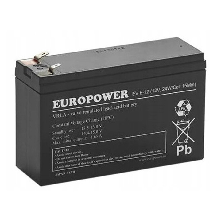 Acumulator AGM VRLA EUROPOWER EV 6-12, 6V, 6Ah, pentru UPS