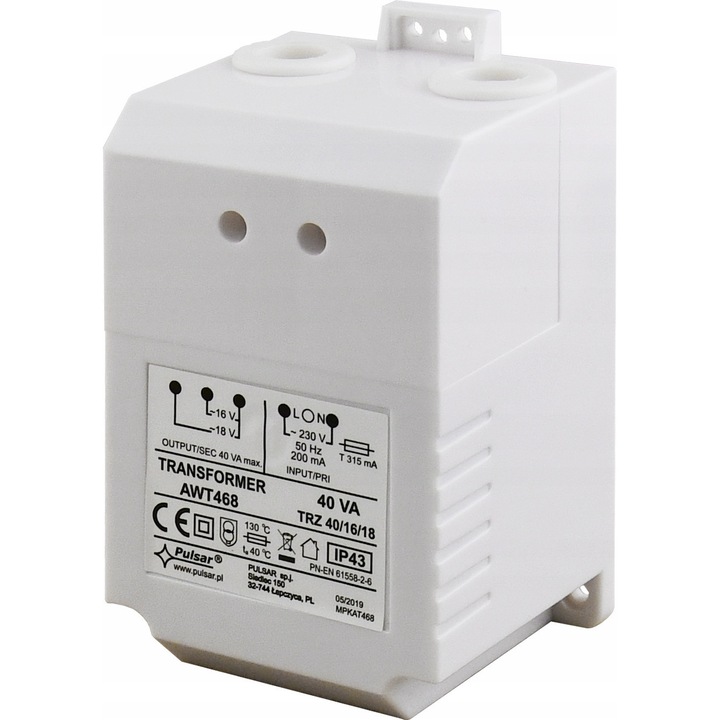 Transformator Pulsar AWT468 40VA 16V/18V 230V IP43 75x115x65mm