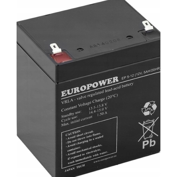 Acumulator AGM VRLA EUROPOWER EP 5Ah 12V, dimensiuni 102x90x70mm, greutate 1.8kg