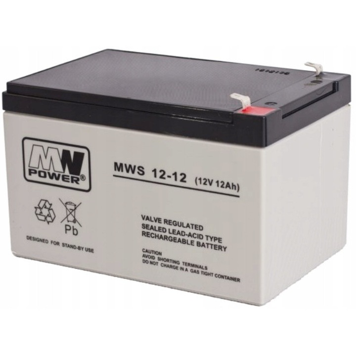 Acumulator MW Power MWS 12-12 AGM 12V 12Ah, dimensiuni 151x98x93mm