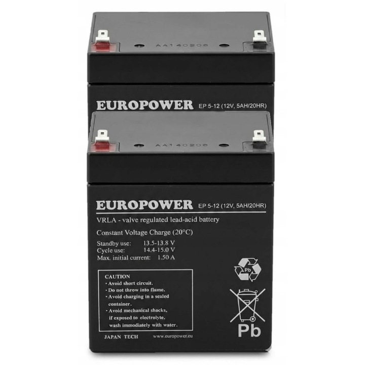 Set 2x Acumulatori UPS 12V 5Ah Europower EP 5-12 AGM F2