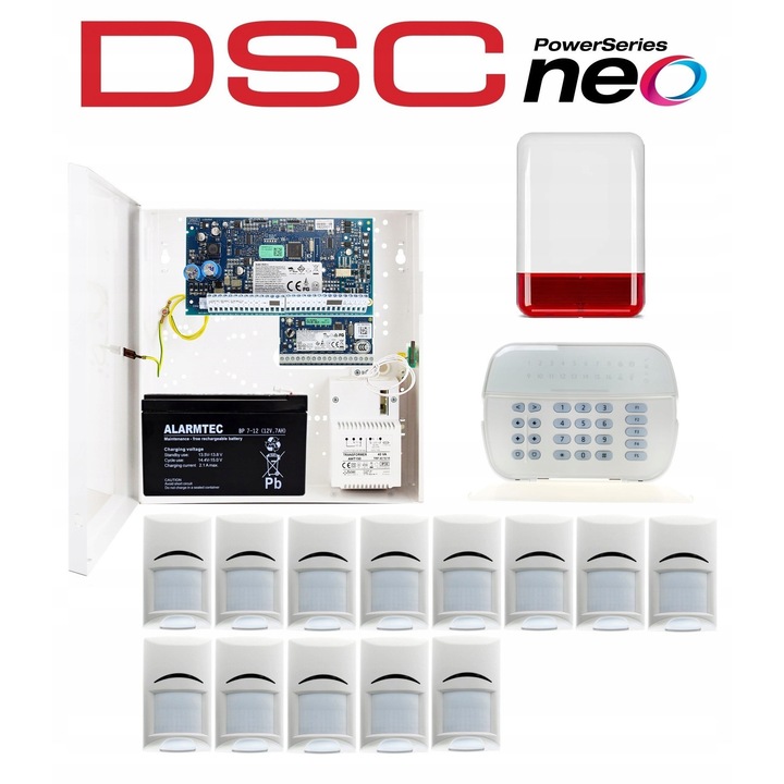 Sistem de alarmă DSC, set complet cu 13 detectoare de mișcare PIR PET Bosch pentru casă, magazin sau firmă