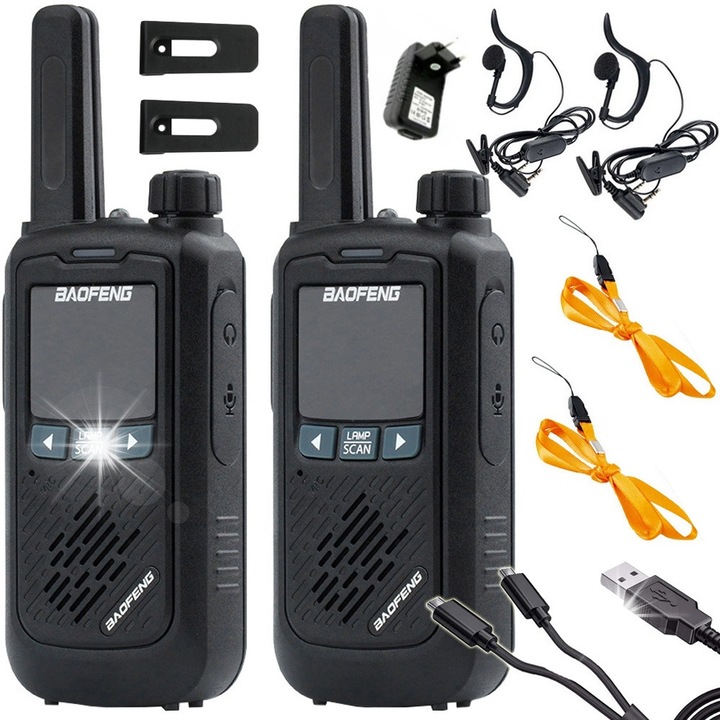 Set 2x Statii Radio Baofeng BF-T17, 16 canale, 1500mAh, galben, verde, negru, 11x5x2,5cm