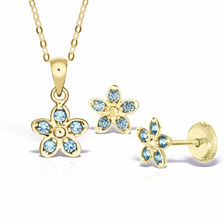 Комплект колие и обеци, 14 KT злато, регулируема дължина