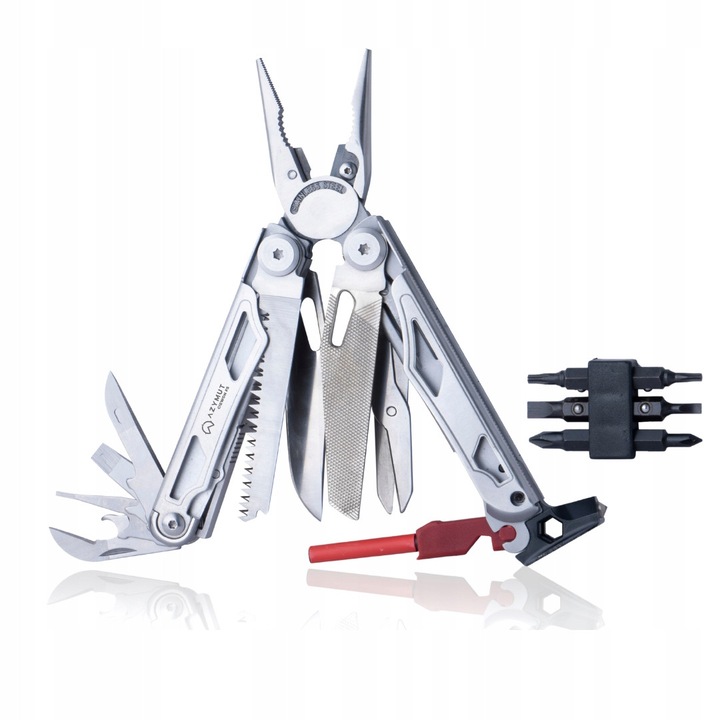 Multitool 19 in 1, argintiu, 11,5x17,5cm, cu accesorii de siguranta, set complet