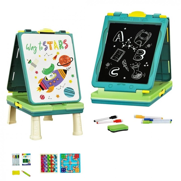 Tabla magnetica MalPlay Little Artist, multifuncțională, verde, 50x38x28cm