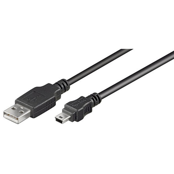 Cablu USB 2.0 1m, H HCT TRONIC, negru, A tata la 5 pini mini USB B tata