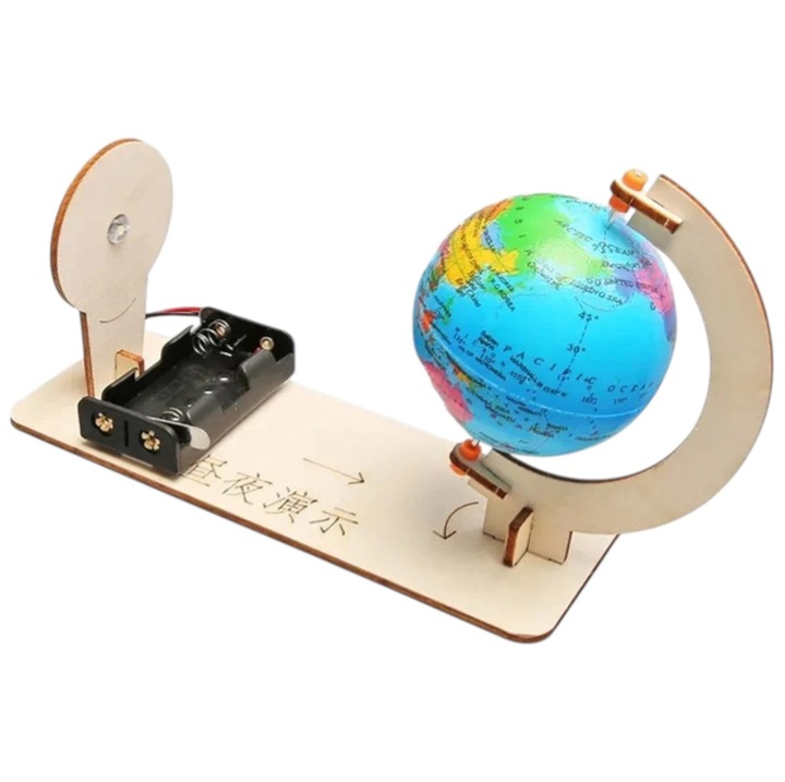 Joc STEM educativ DIY, rotatia Pamantului, model glob, sistem cu motor, 19x6x11cm