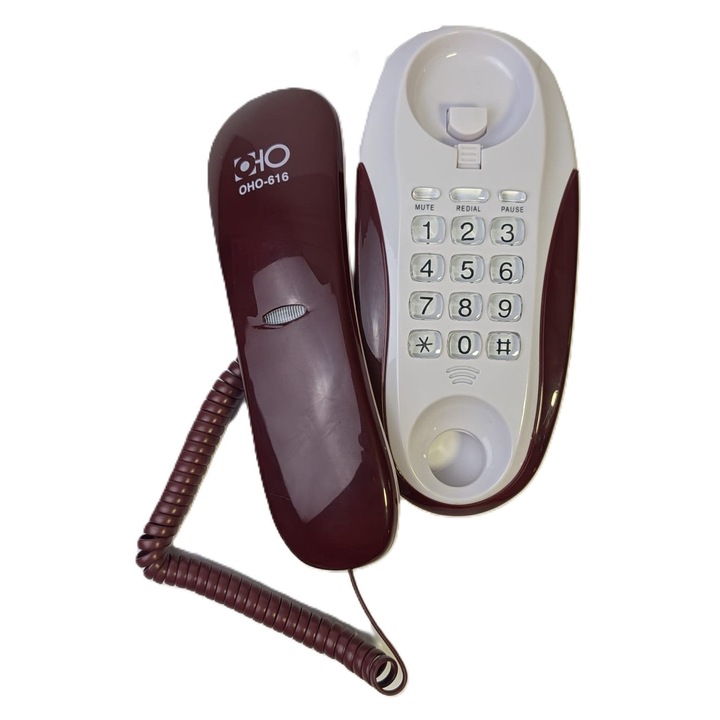 Telefon fix cu fir, OHO, taste mari iluminate, functie reapelare, fixare perete, ROSU