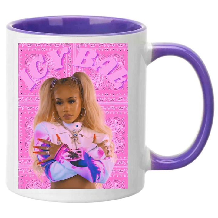 Cana ceramica Saweetie no2 330ml alba si mov, design modern, rezistent la spalare in masina