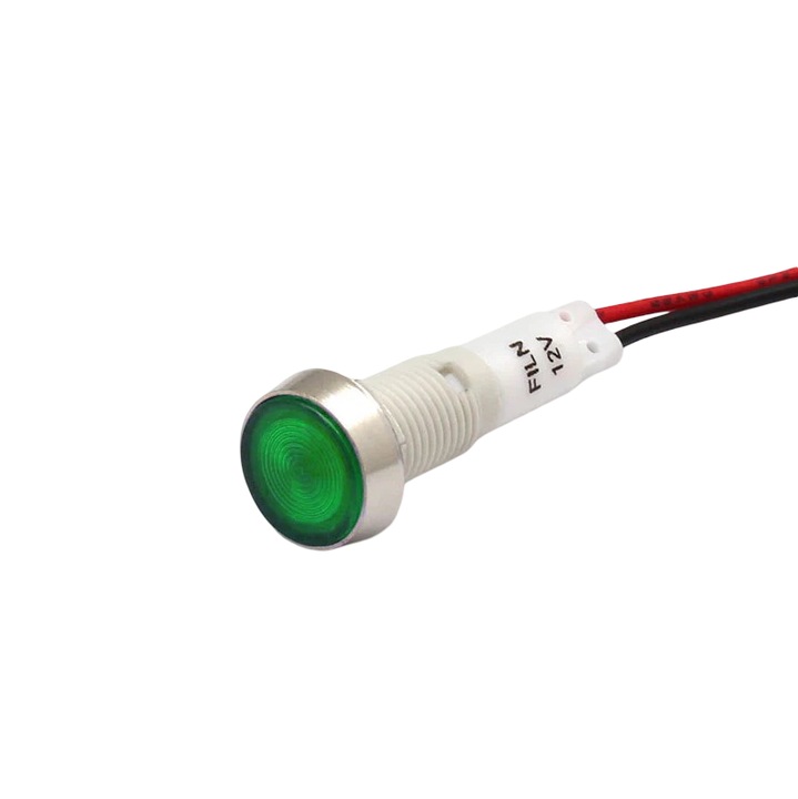 Indicator LED de panou, FILN, 10mm, verde, IP65, 12-24V DC