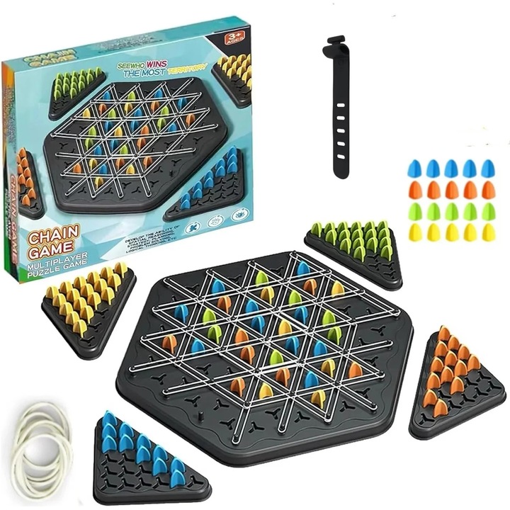 Joc de societate educativ Chain Game cu piese colorate pentru dezvoltarea strategica copii 3+ ani, E-Toy®