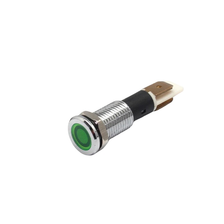 Indicator LED verde, 10mm, 12-24V DC, IP65, montaj pe panou
