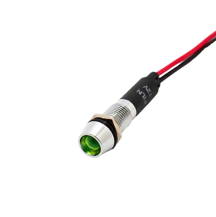 Indicator LED incastrat verde, FILN, 8mm, 12-24V DC, IP65, 2 fire 20cm