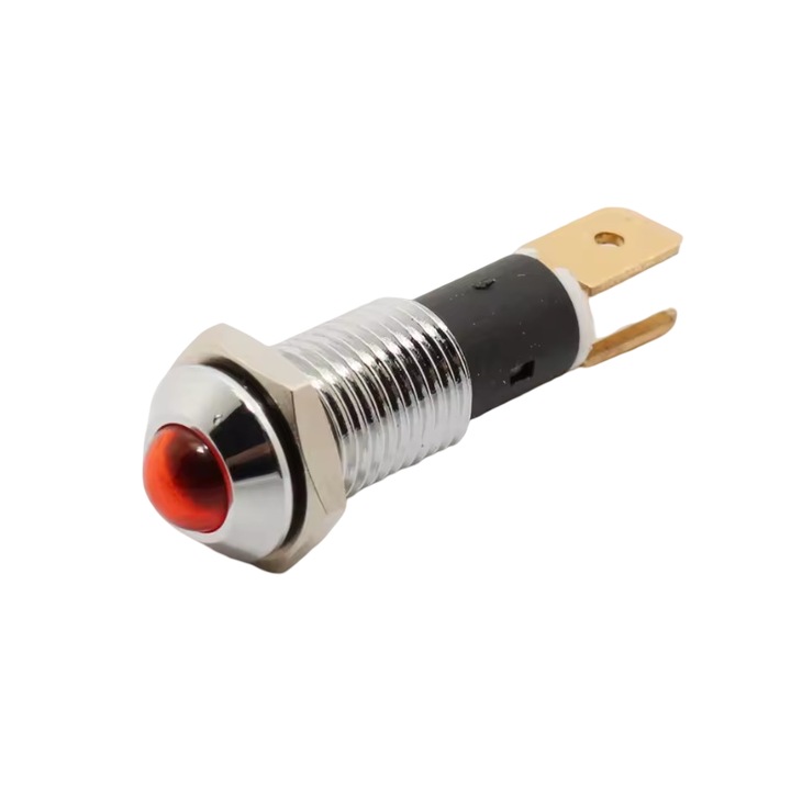 Indicator LED roșu, FILN, 14mm, IP67, montaj pe panou, pini 6.3mm