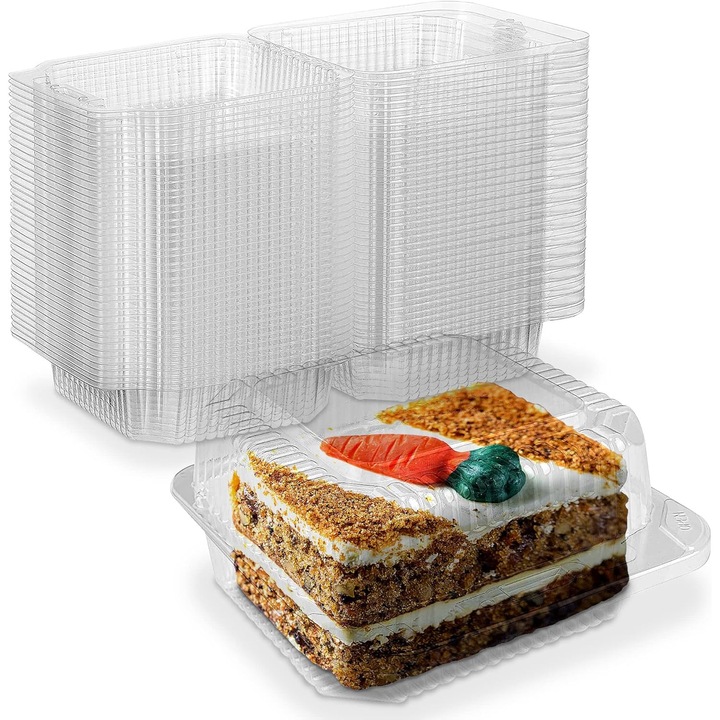 Set 50 cutii transparente din plastic pentru alimente, HOUKEA, 13, 5x12x7, 2cm, pentru deserturi și sandvișuri