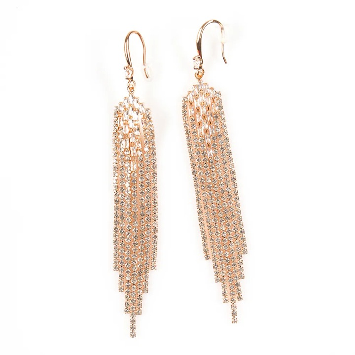 Cercei lungi Meli Melo aurii cu franjuri, 1.5x9cm