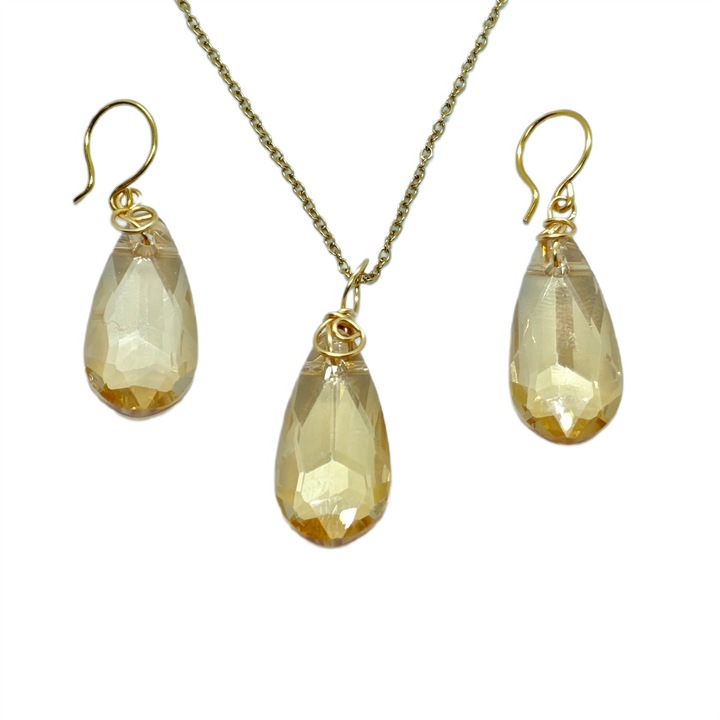 Set pandant cu cercei, Lola Bijoux, citrin, manual, inox
