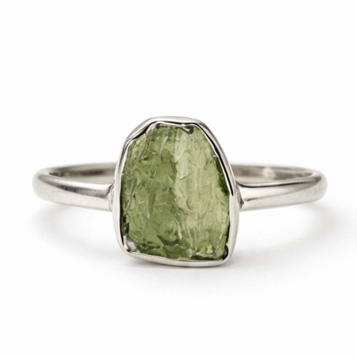 Inel Argint 925 cu Moldavit Verde Brut, 11mm x 13mm, Mărime 8/57, Cutie cadou