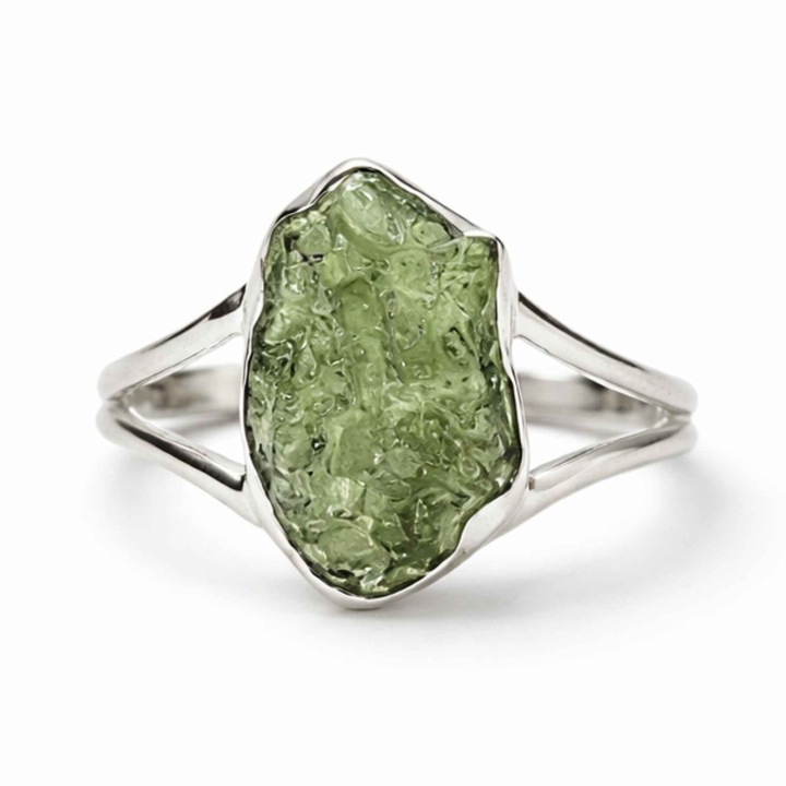 Inel Argint 925 cu Piatra Naturala Moldavit, 12mm x 18mm, marime 8/57