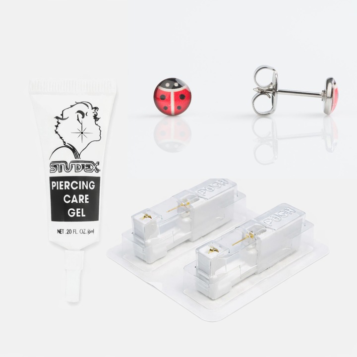 Pachet complet piercing urechi, SENSITIVE, cercei medicinali otel chirurgical, gel ingrijire, 5, 5 mm
