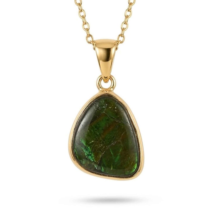 Colier Argint 925 Placat Aur 18K cu Amolit Natural Brut, 40+5cm, 15x16mm, Cutie Cadou