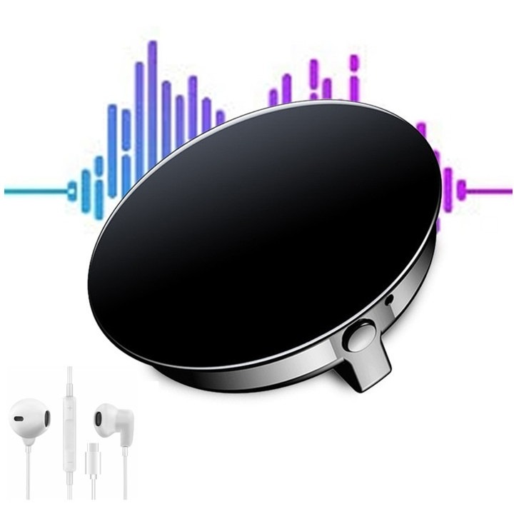 Reportofon Spion Integrat In Forma De Brosa/Nasture, Sinzo®, Memorie 16 GB, Eliminare Sunete Fundal, Inregistrare prin Activare Vocala, Casti Incluse si Sticker Smiley Face