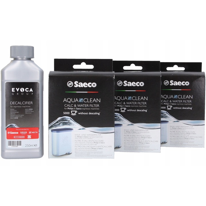 Saeco CA6903 karbantartó készlet - 3 AquaClean szűrő + vízkőoldó, 250ml