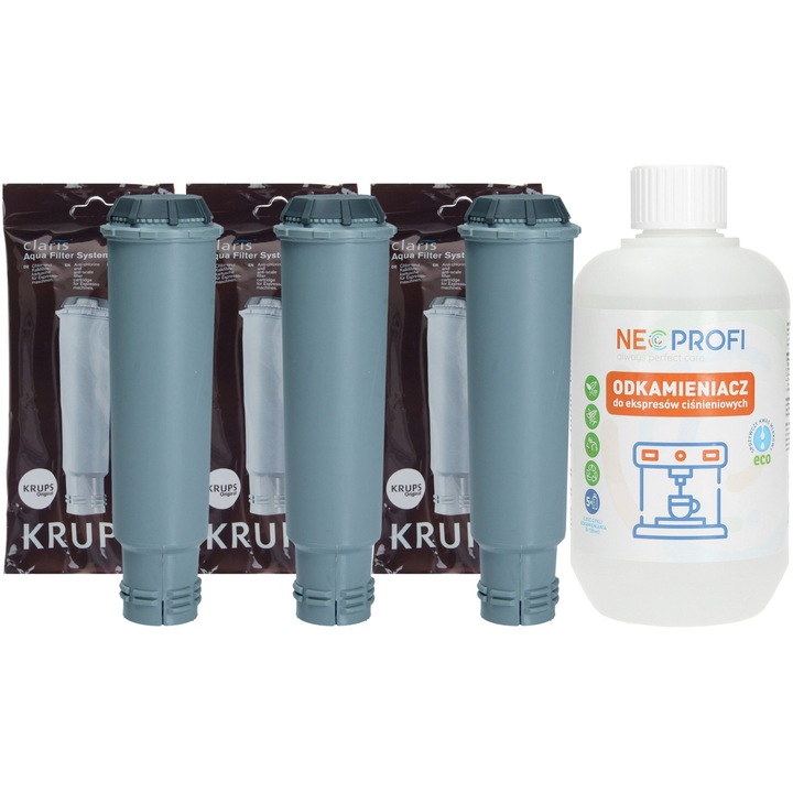 Set întreținere NeoProfi, decalcifiant 500ml și 3 filtre F088 pentru espressor KRUPS