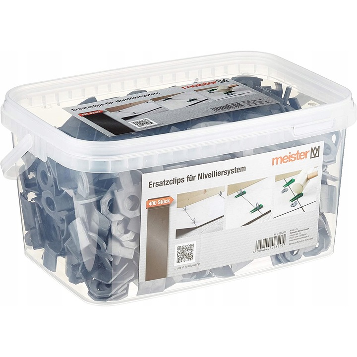 Set de 400 clipsuri pentru nivelare placi Meister, 7-15 mm, 22x22x19 cm, multicolor