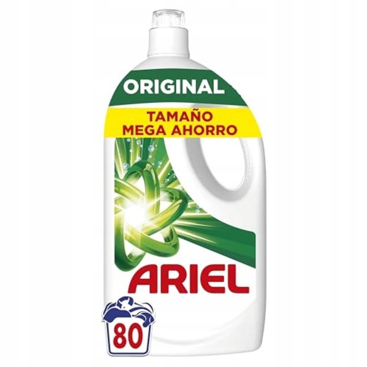 Detergent rufe Ariel Original, gel, 3,6L, 80 spalari, eficient impotriva petelor, utilizare la rece